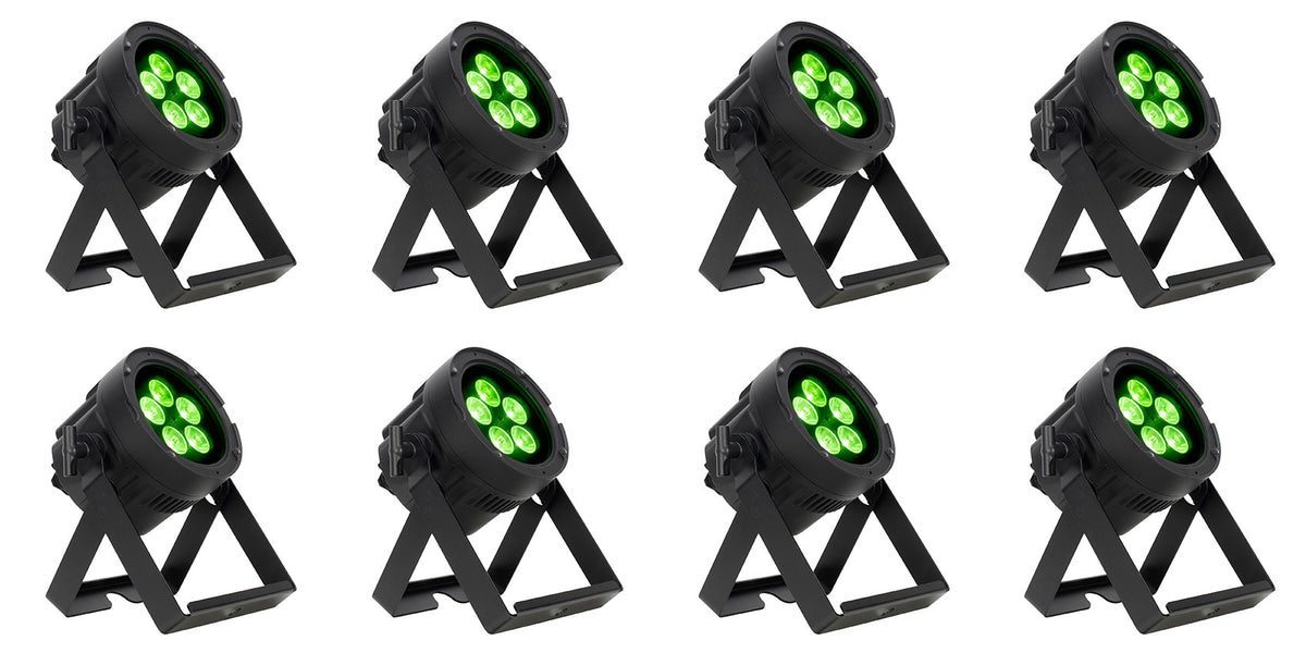 (8) Encore LP5IP 5x20W Outdoor RGBL LED DMX Par Can Wash Lights