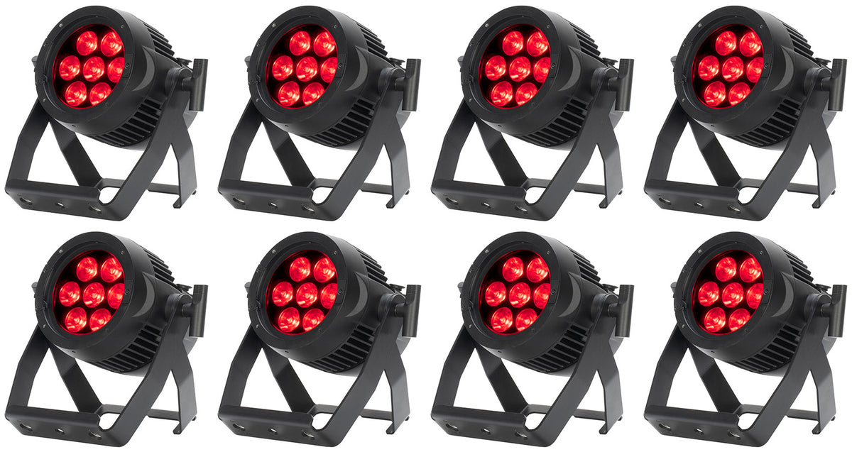 (8) Encore LP7IP 7x20W Outdoor RGBL LED DMX Par Can Wash Lights