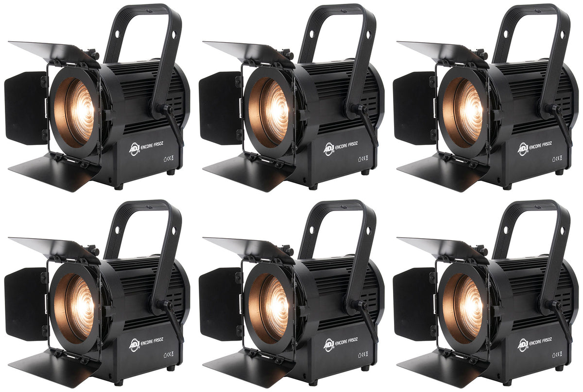 (6) ENCORE FR50Z 50W WW LED DMX Fresnel Beam Lights w/ Barn Doors