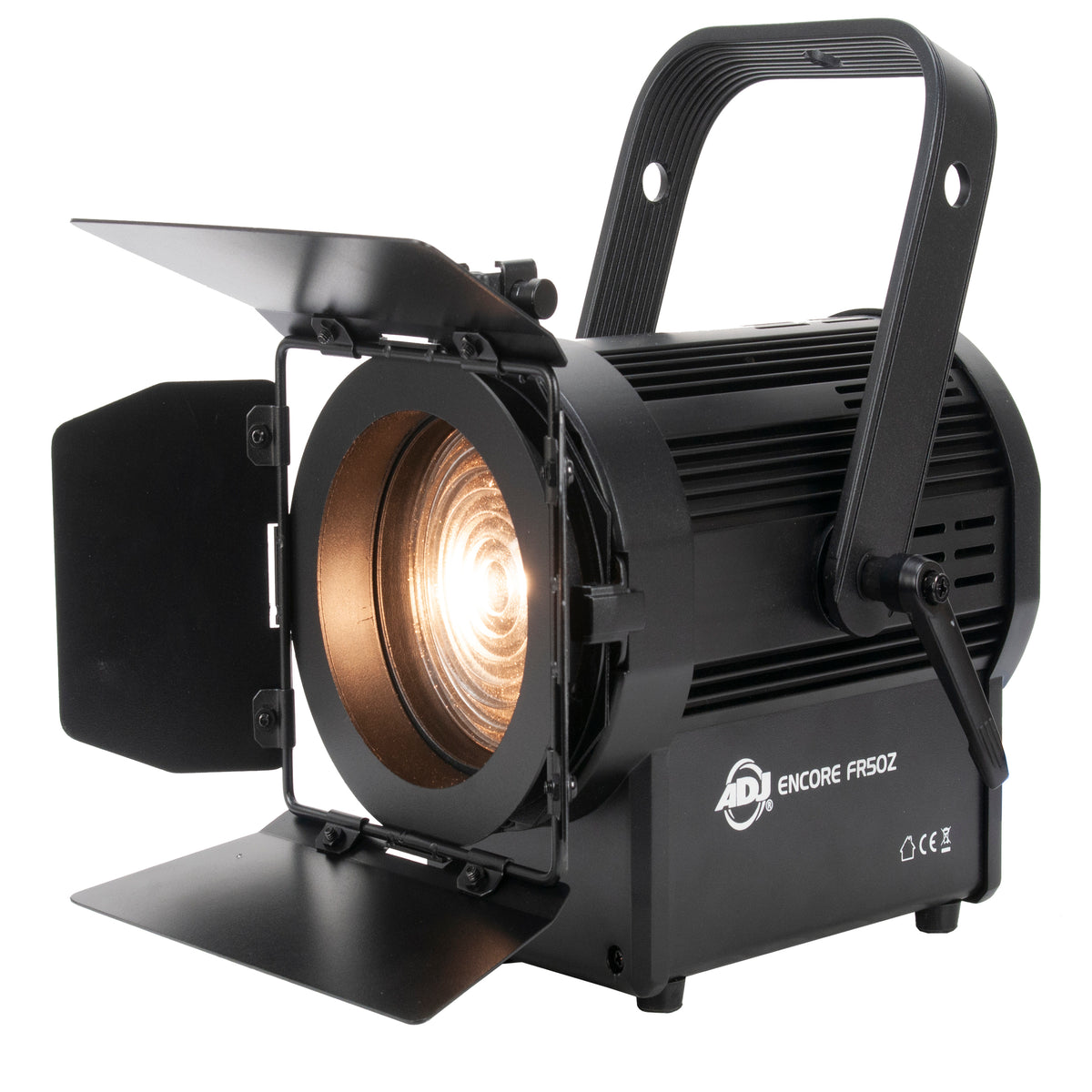 (2) American DJ ENCORE FR50Z 50W WW DMX Fresnel Beam Lights w/Barn Doors