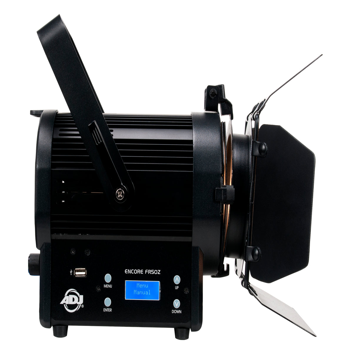 (2) American DJ ENCORE FR50Z 50W WW DMX Fresnel Beam Lights w/Barn Doors