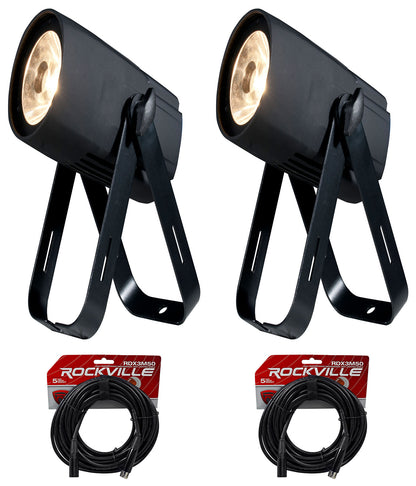 (2) SABER SPOT WW 15W Warm White DMX Pinspot Lights + (2) 50' DMX Cables