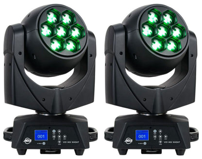 (2) VIZI HEX WASH 7 RGBWA+UV LED Wireless DMX Moving Head Lights