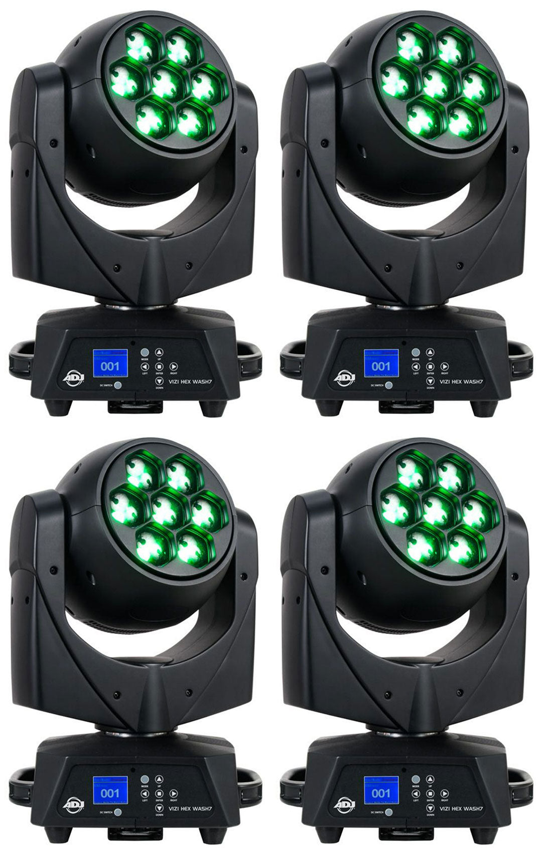 (4) VIZI HEX WASH 7 RGBWA+UV LED Wireless DMX Moving Head Lights