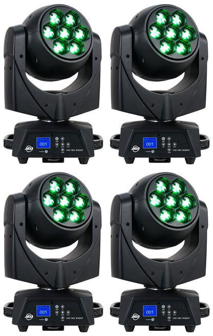 (4) VIZI HEX WASH 7 RGBWA+UV LED Wireless DMX Moving Head Lights