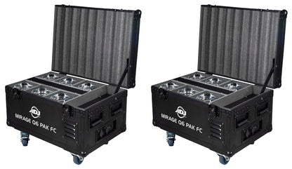 (2) Mirage Q6 Pak 6x IP65 Battery LED Par Wash Lights+Charge Case+Remote