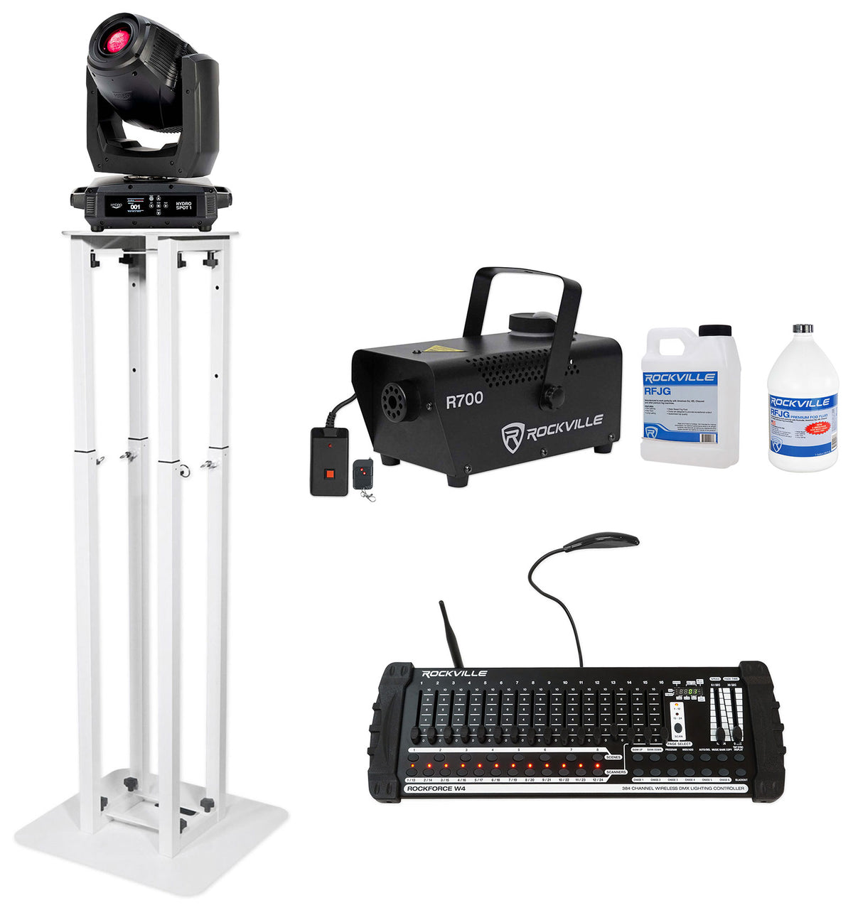 Hydro Spot 1 LED Wireless DMX Moving Head Light+Control+Stand+Fogger