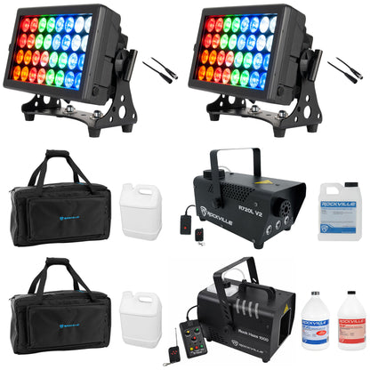 (2) 32 HEX Panel IP + ROCKHAZE 1000 Hazer + Fogger + Fluids + Cables