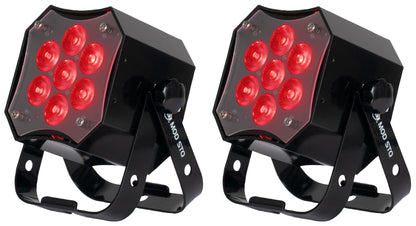 (2) MOD STQ Compact 7 x 8 Watt LED DMX Par Can Wash Lights w/ Remote