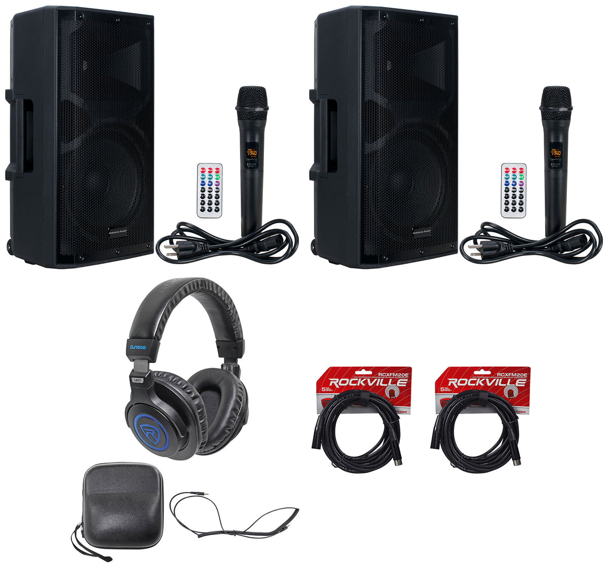 (2) APX12 GO BT Speakers with DJ Headphones and XLR Cables