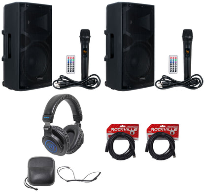 (2) APX12 GO BT Speakers with DJ Headphones and XLR Cables