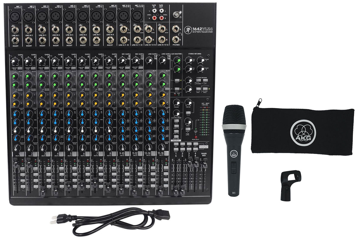Mackie 1642VLZ4 Mixer 16-channel Analog Low-Noise w/ 10 ONYX Preamps+AKG D5S Mic