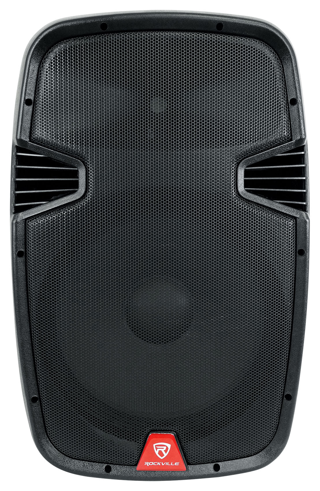Rockville 15" Rechargeable Battery Powered PA Speaker System, (2) Wireless Microphones, Bluetooth, USB, FM Radio, 5-Band EQ, TWS Linking, RCA & 1/4” Inputs, Built-In Wheels & Handles