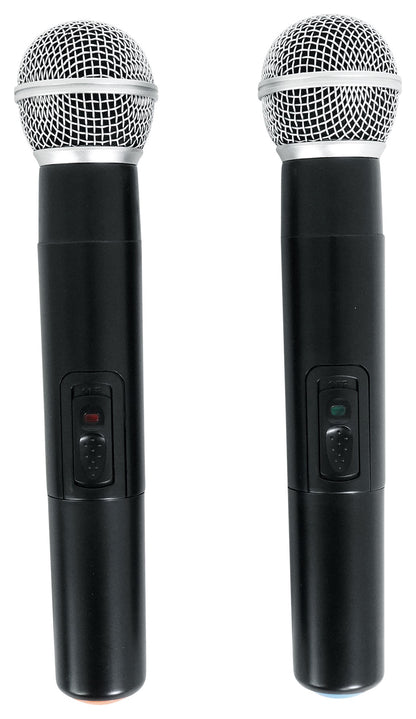 Rockville 15" Rechargeable Battery Powered PA Speaker System, (2) Wireless Microphones, Bluetooth, USB, FM Radio, 5-Band EQ, TWS Linking, RCA & 1/4” Inputs, Built-In Wheels & Handles