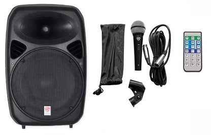 Rockville 15" 1500W Powered DJ/PA Speaker, Bluetooth, USB/SD/FM, Wired Microphone, Class-D Amp, 2.5" Voice Coil, Remote Control, EQ Presets, Lightweight ABS, Perfect for Events
