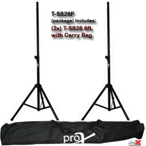 ProX T-SS26P Set of 2 Heavy Duty All Metal 8' Speaker Tripod Stands+Carry Case
