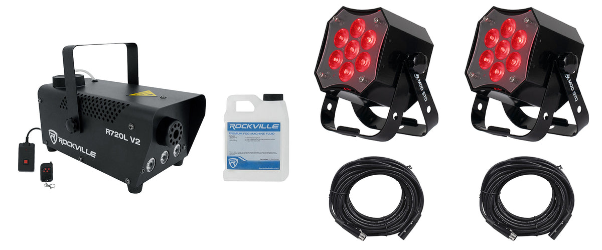 (2) MOD STQ LED DMX Par Wash Lights + R720L V2 LED Fogger + DMX Cables