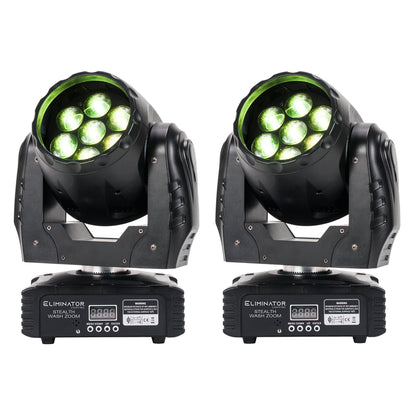 (2) Stealth Wash Zoom 7x12W RGBW LED DMX Moving Head Lights