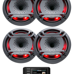 Kicker 46KMC4 3" LCD Marine Bluetooth/USB Gauge Receiver+4) Hifonics 8" Speakers