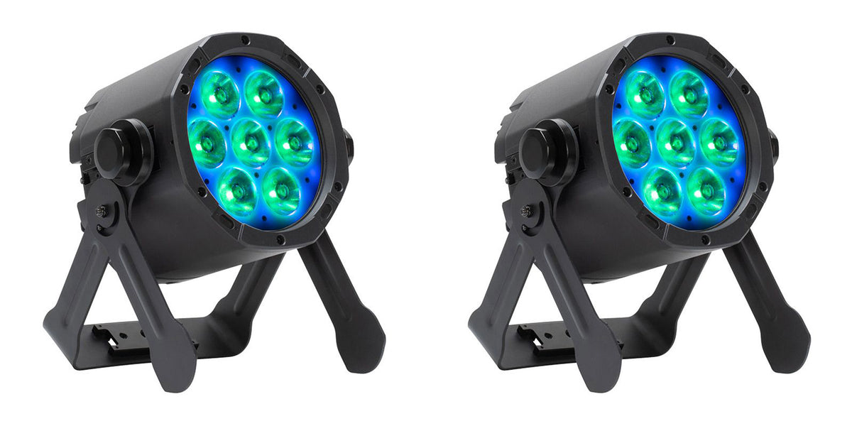 (2) American DJ ElectraPix Par 7 RGBAL+UV LED IP65 Wireless DMX Outdoor Par Lights