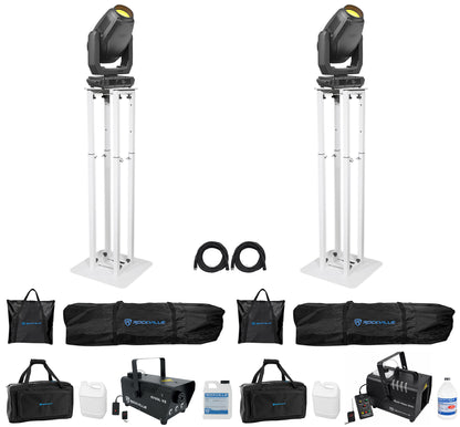 (2) Hydro Hybrid DMX Moving Heads+Stands+Hazer+Fogger+Bags+Cables