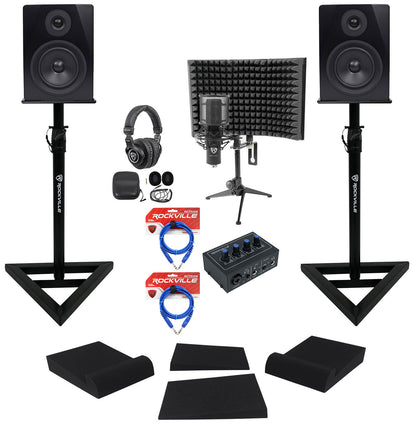Studio Recording Kit w/ Interface + Monitors + Stands + Mic + Headphones + Shield