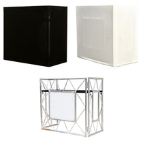 Pro Event Table 2 Foldable Portable Metal DJ Booth Facade + Black + White Scrims