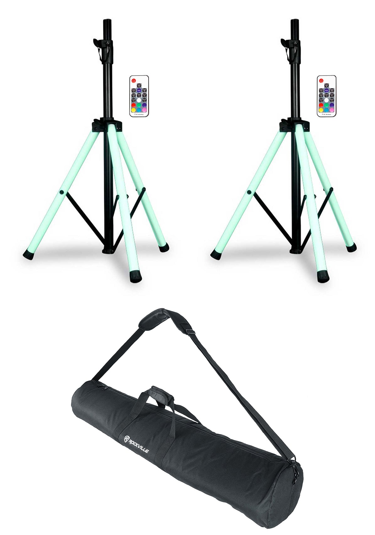 (2) American DJ CSL100 Color Stand LED Tripod Speaker Stands wRemote+Carry Bag