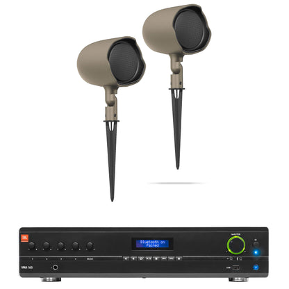(2) JBL GSF3-TN 3" Landscape Ground Stake/Wall 70v Commercial Speakers+Amp