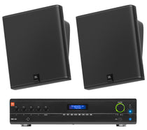 2) JBL SLP12/T-BK Sleek Low-Profile On Wall Mount 3" 70v Commercial Speakers+Amp