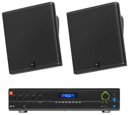 2) JBL SLP14/T-BK Sleek Low-Profile On Wall Mount 4" 70v Commercial Speakers+Amp