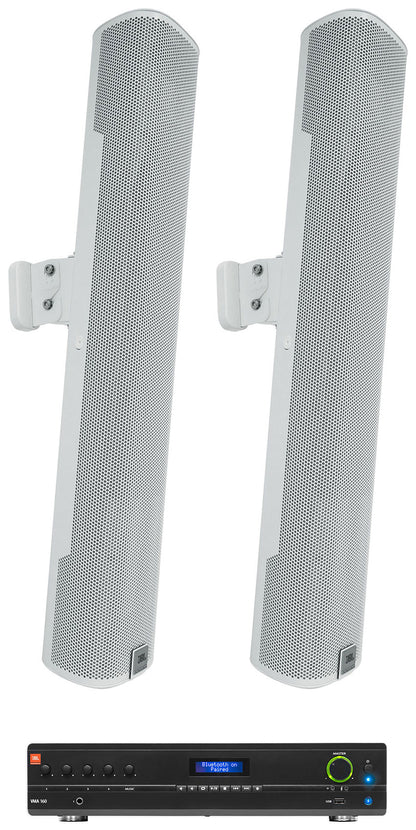 (2) JBL COL600-WH 24" White 70V Column Wall Speakers + Amplifier