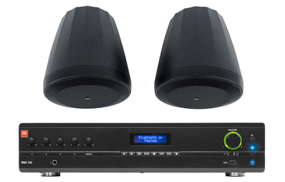 (2) JBL Control 64P/T 4" 30W Commercial 70V Black Pendant Speakers+Amplifier