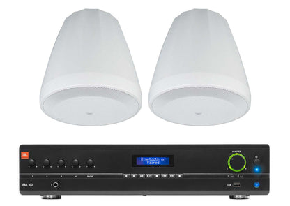 (2) JBL Control 64P/T 4" 30W Commercial 70V Hanging Pendant Speakers+Amplifier