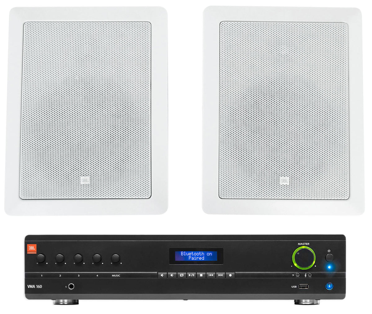 (2) JBL Control 126 WT 6.5" 30W Commercial 70V In-Wall Speakers+Amplifier
