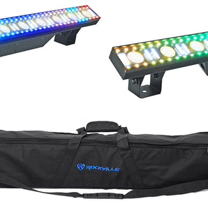 2 Rockville Pixel Hybrid Bar Battery Light Strips Linear Wash/Strobe/Blinder+Bag