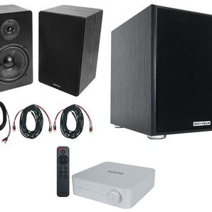 (2) Rockville RockShelf 68B Black 6.5" Bookshelf Speakers+Bluetooth/Wifi Amp+Sub