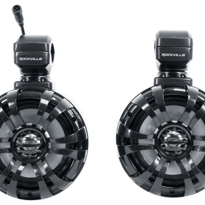 (2) Rockville WB50KLS BLACK 5.25" 250w Metal Marine Wakeboard LED Tower Speakers