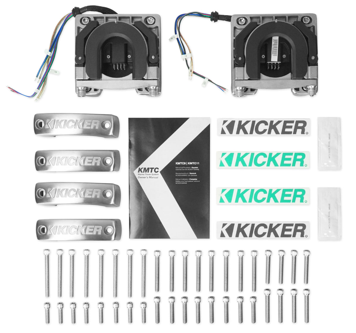 2 KICKER KMTC9 HLCD 9" 600W White Wakeboard Tower LED Speakers with Horns