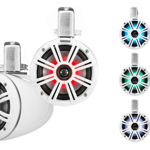 Pair KICKER 45KMTC65W 6.5" 390w Marine Wakeboard Tower Speakers w/LED's KMTC65