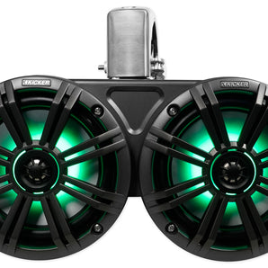 Pair KICKER 45KMTDC65 Dual 6.5" 390w Marine Wakeboard Tower LED Speakers KMTDC65
