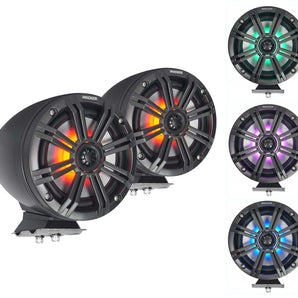 (2) KICKER KMFC65 6.5" 195w Marine LED Speakers in Surface Mount Pods 46KMFC65