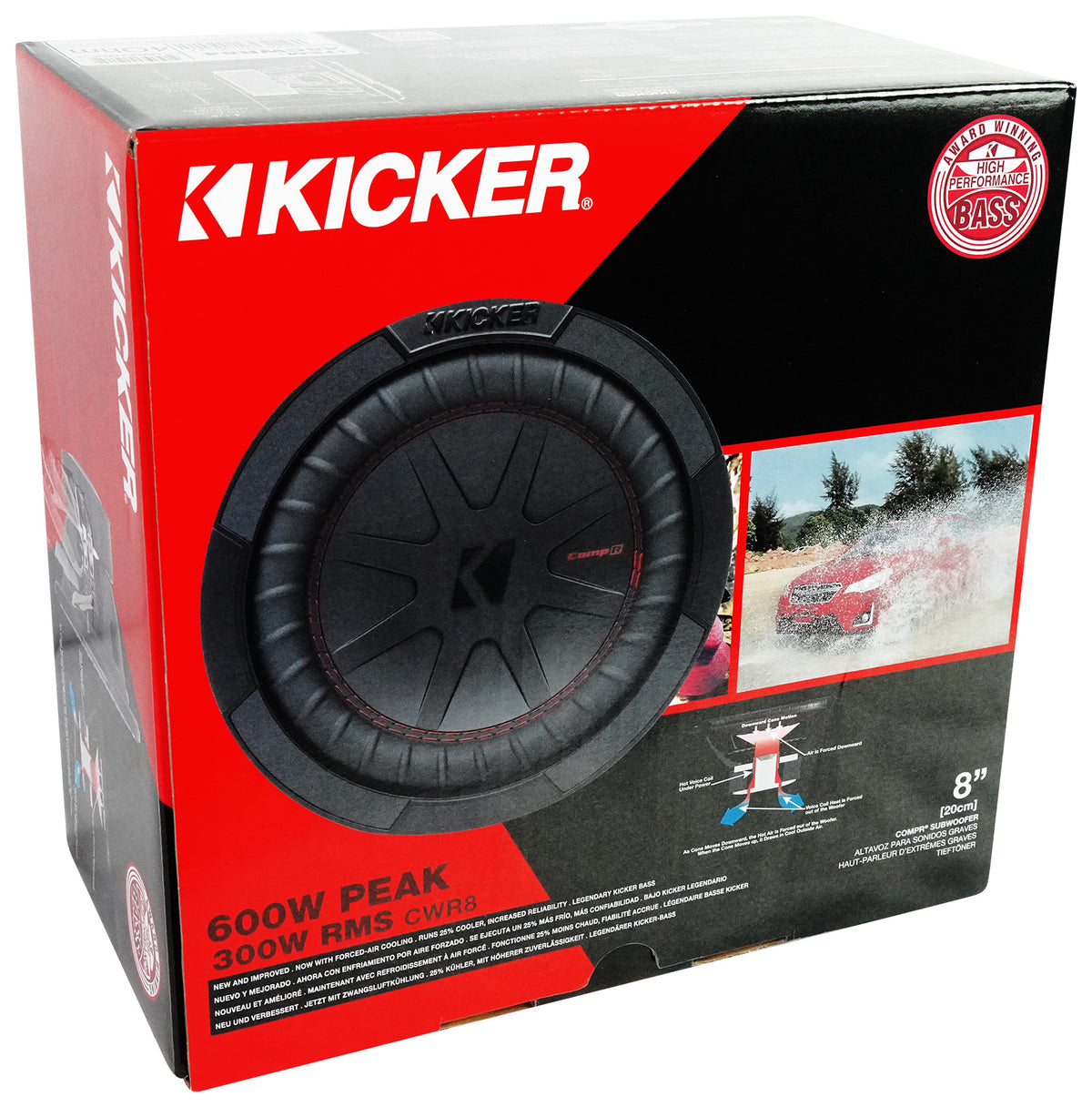 CompR 600W 8" Subwoofer, Dual 4-Ohm Voice Coil, CWR8-4