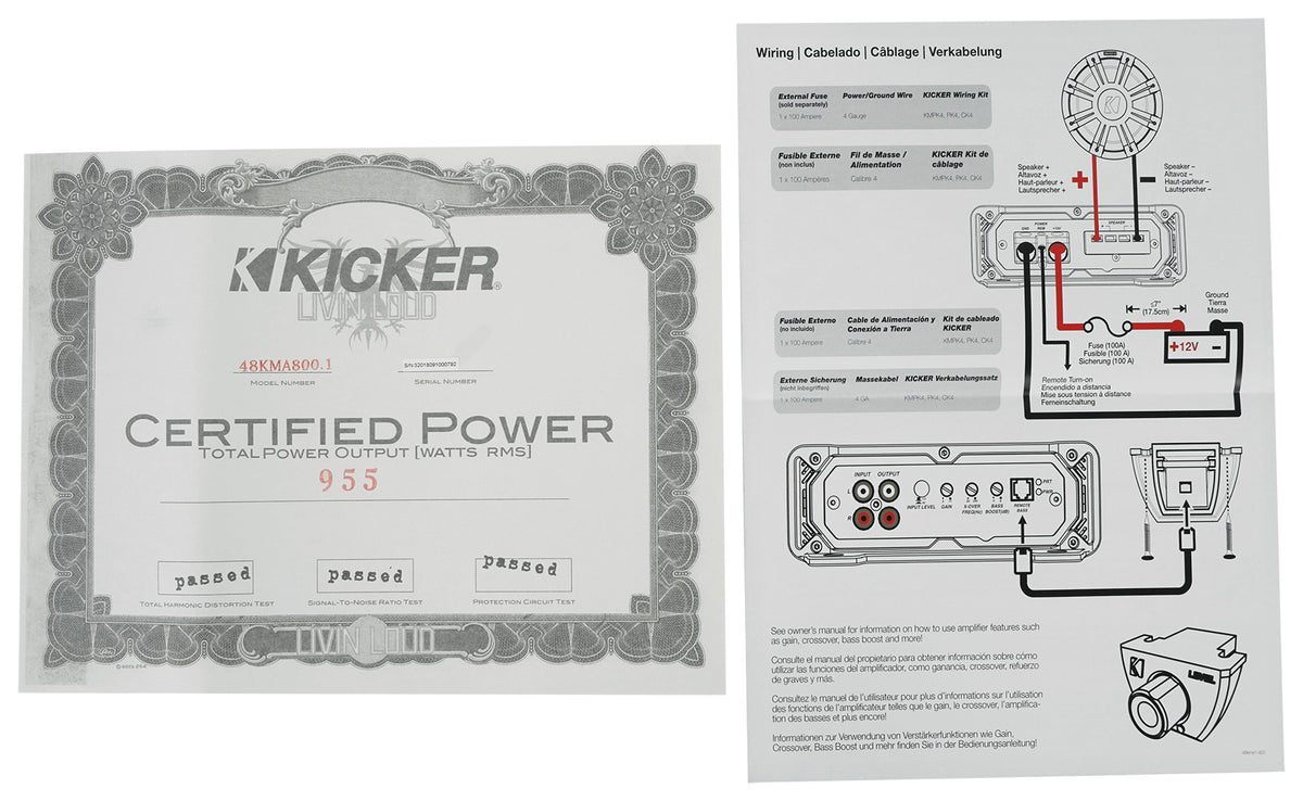 KICKER 48KMA8001 800 Watt 1-Ohm Marine/Boat Mono Amplifier Sub Amp KMA800.1 [Open Box]