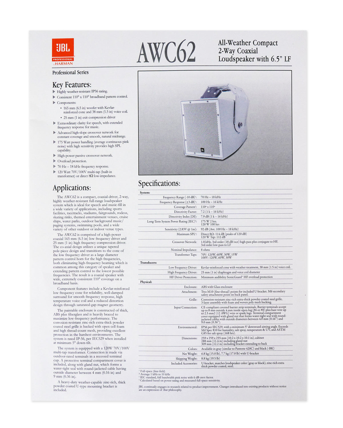 AWC62 6.5" 120W Indoor/Outdoor 70V Surface Mount Commercial Speaker