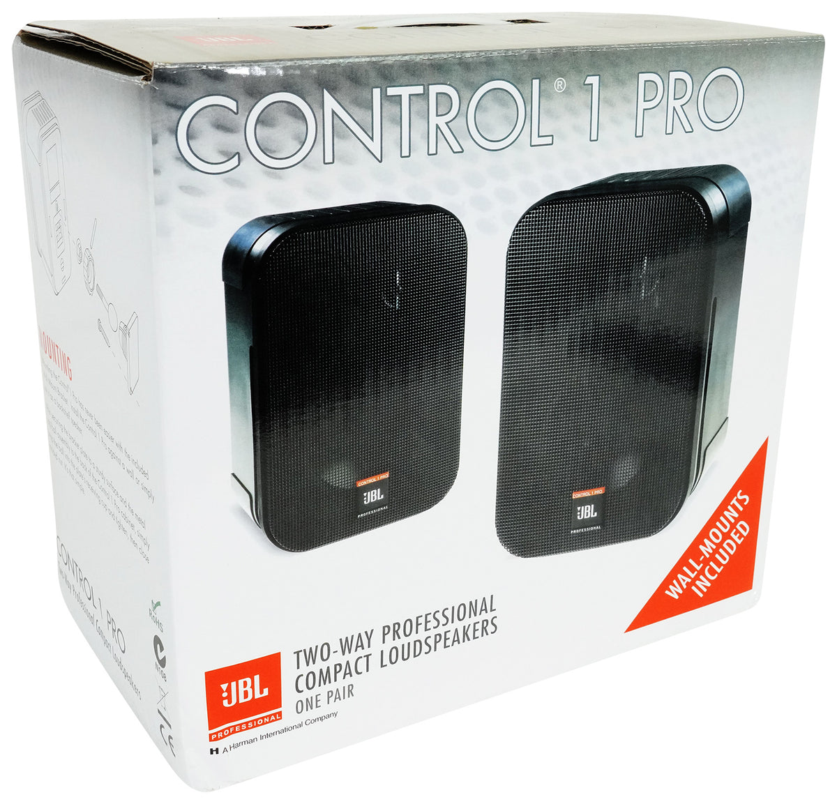 Pair JBL C1PRO Control 1 PRO Black 5.25" Wall Mount Home/Commercial Speakers [Open Box]