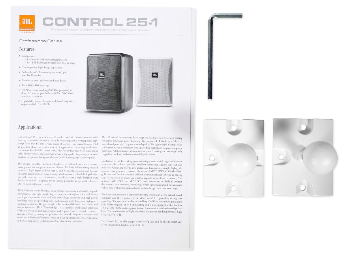(2) Control 25-1 5.25" 30W 70V Wall-Mount Commercial Restaurant/Bar Speakers
