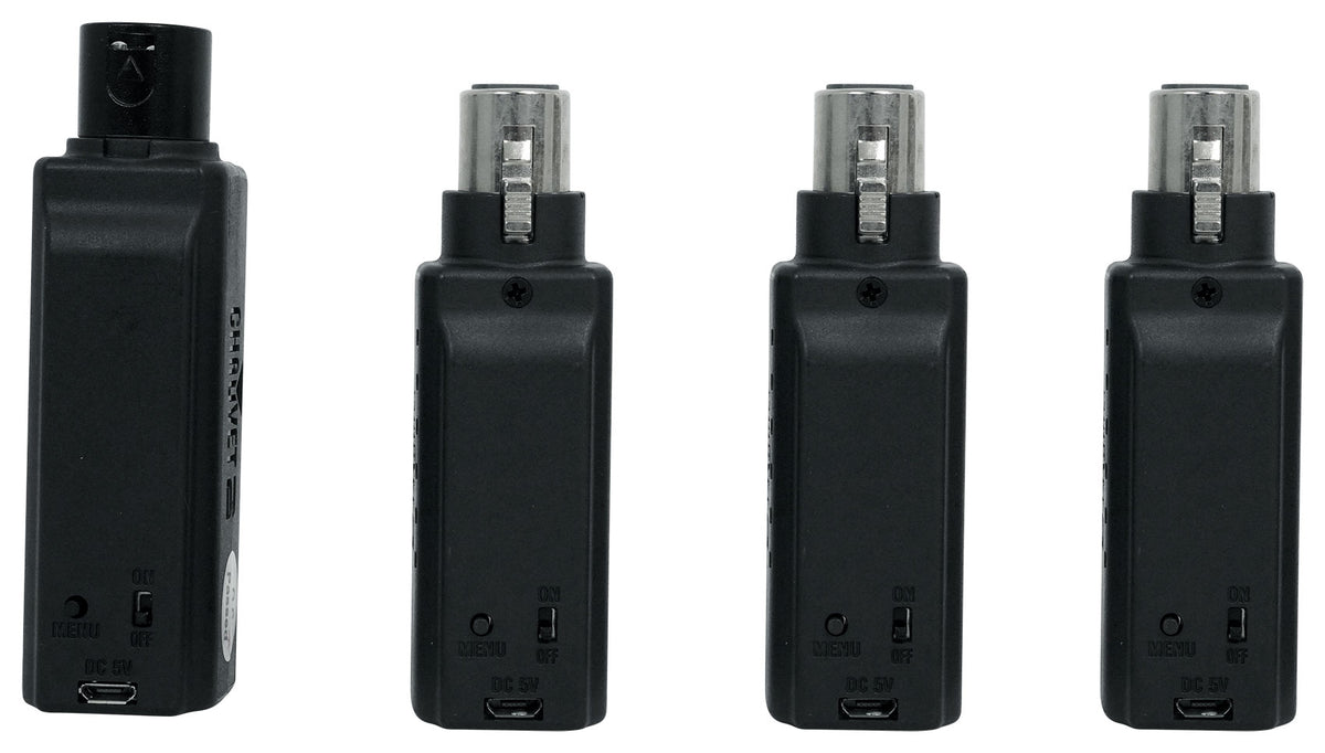 D-Fi XLR Pack w/(3) Receivers+Charger Turns DMX Lights into Wireless DMX
