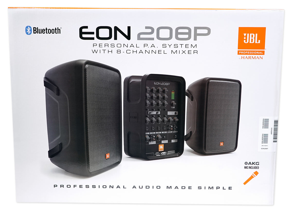 EON208P Portable PA System / Pair 8" Speakers + Powered 8-Channel Mixer/Bluetooth