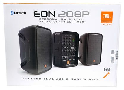 EON208P Portable PA System / Pair 8" Speakers + Powered 8-Channel Mixer/Bluetooth